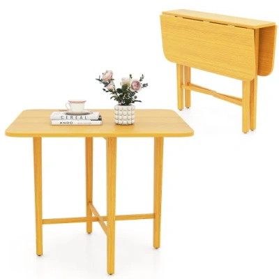 Costway Foldable Dining Table For 2-4 People With Rubber Wood Legs For Small Space-natural In Gold