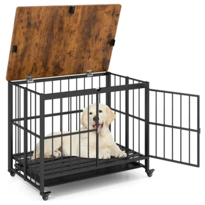 Costway Foldable Dog Crate Furniture With Removable Tray And Lockable Door-l In Multi
