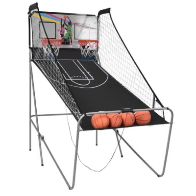 Costway Foldable Double Electronic Basketball Game With 4 Balls Indoor-gray In Multi