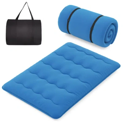 Costway Foldable Futon Mattress With Washable Cover And Carry Bag For Camping Blue-full Size