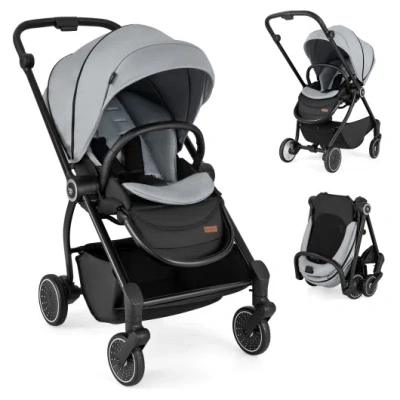 Costway Foldable Infant Pram Stroller With Reversible Seat Reclining Backrest-gray