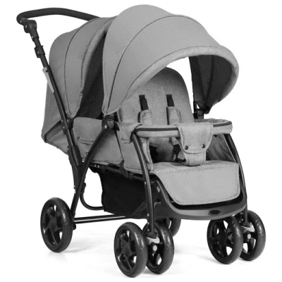 Costway Foldable Lightweight Front Back Seats Double Baby Stroller-gray