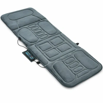 Costway Foldable Massage Mat With Heat And 10 Vibration Motors In Gray