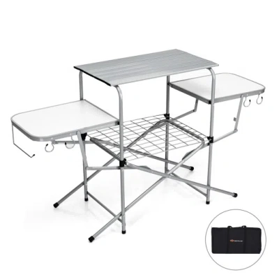 Costway Foldable Outdoor Bbq Table Grilling Stand In Gray