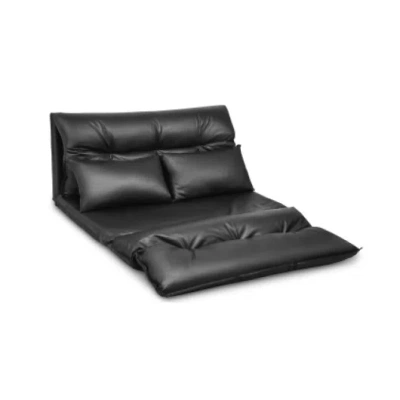 Costway Foldable Pu Leather Leisure Floor Sofa Bed With 2 Pillows-black
