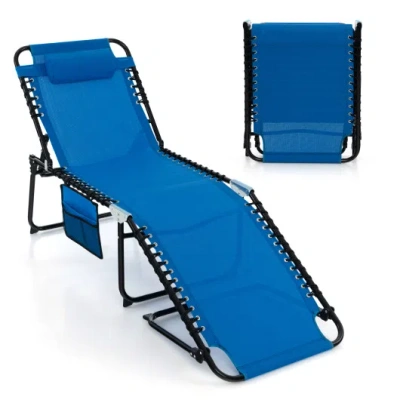 Costway Foldable Recline Lounge Chair With Adjustable Backrest And Footrest-blue