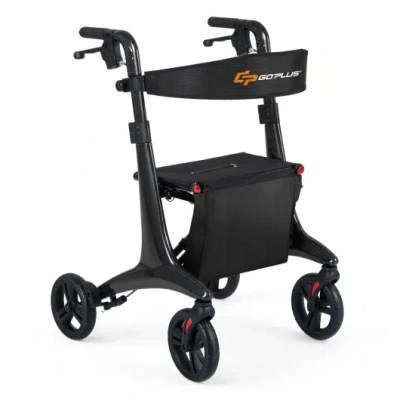 Costway Foldable Rollator Rolling Walker With Seat For Seniors-black In Multi