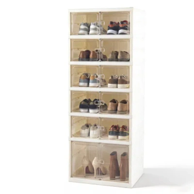 Costway Foldable Shoe Rack Organizer 12-pair 6-tier Collapsible Shoe Cabinet-white In Brown