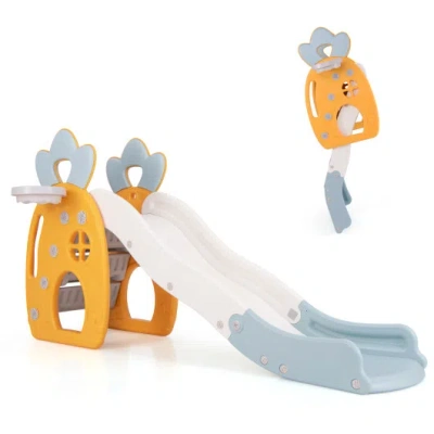 Costway Foldable Slide With Basketball Hoop And Buffer Zone For Kids Aged 3+ Years Old In Multi