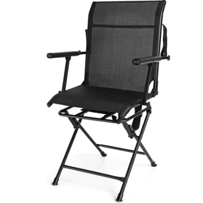 Costway Foldable Swivel Patio Chair With Armrest And Mesh Back-black
