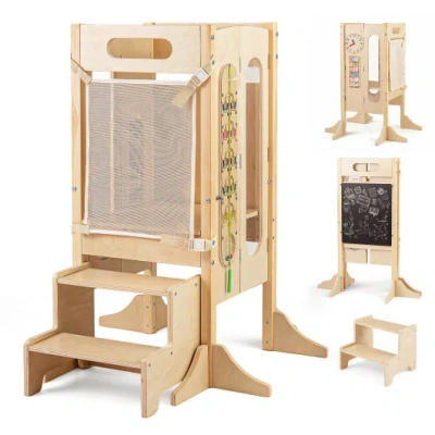 Costway Foldable Toddler Tower With 2-step Stool And Safety Net For 3+ Years Old In Multi