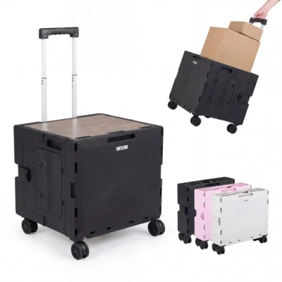 Costway Foldable Utility Cart On 4 Rotate Wheels With Cup Holder-black