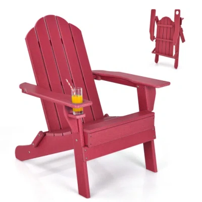 Costway Foldable Weather Resistant Patio Chair With Built-in Cup Holder-red