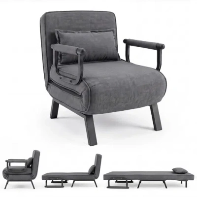 Costway Folding 6 Position Convertible Sleeper Bed Armchair Lounge Couch With Pillow-gray