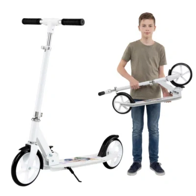 Costway Folding Aluminum Alloy Scooter With 3 Adjustable Heights-white
