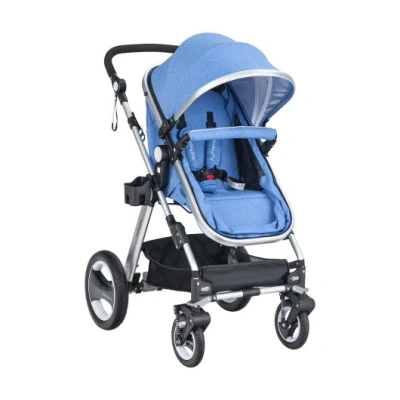 Costway Folding Aluminum Baby Stroller Baby Jogger With Diaper Bag-blue