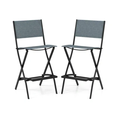 Costway Folding Bar Stools Set Of 2 Backrest Humanized Footrest-blue