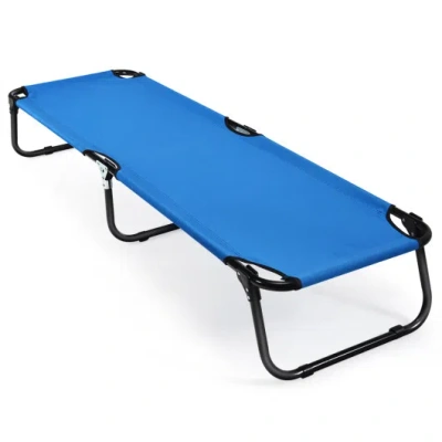 Costway Folding Camping Bed Outdoor Portable Military Cot Sleeping Hiking In Blue