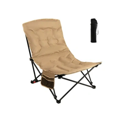 Costway Folding Camping Chair For Adults With Adjustable Backrest And Carrying Bag-khaki In Neutral