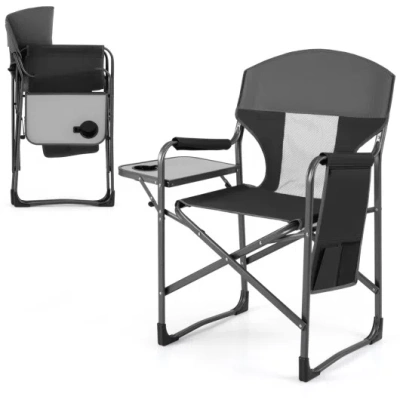 Costway Folding Camping Chair With Cup Holder And Storage Pocket-black