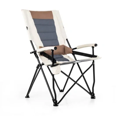 Costway Folding Camping Chair With Cup Holder Armrest And Lumbar Pillow In Blue