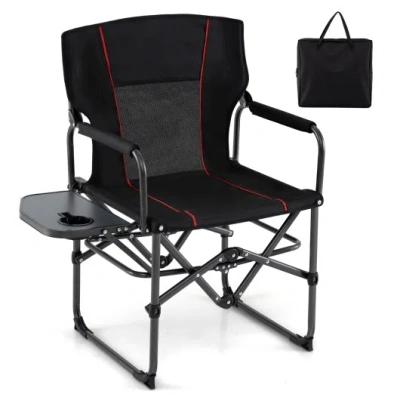 Costway Folding Camping Chair With Side Table And Cup Holder With Carrying Bag-black