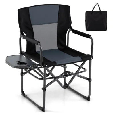 Costway Folding Camping Chair With Side Table And Cup Holder With Carrying Bag-black & Gray