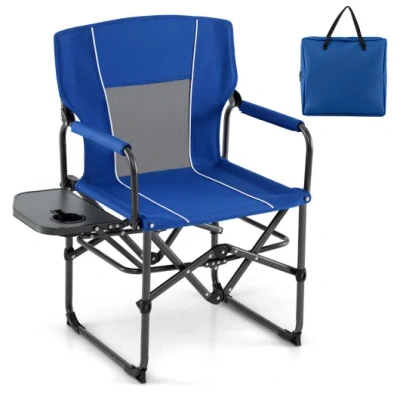 Costway Folding Camping Chair With Side Table And Cup Holder With Carrying Bag-navy In Blue