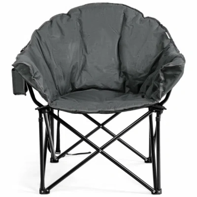 Costway Folding Camping Moon Padded Chair With Carrying Bag-gray In Black