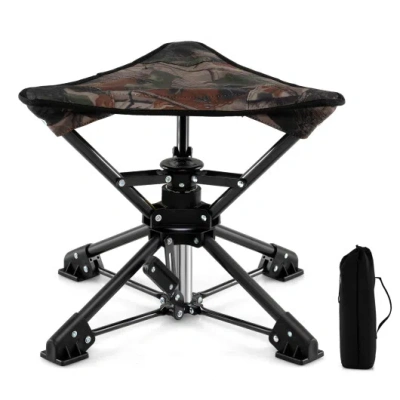 Costway Folding Camping Stool 360° Swivel Hunting Chair With Anti-sink Feet-camouflage In Black