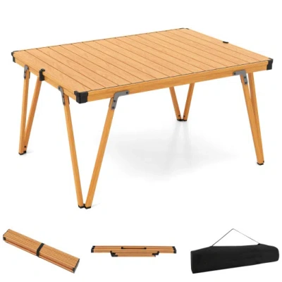 Costway Folding Camping Table Picnic Table With Storage Bag And Waterproof Desktop-brown
