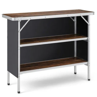 Costway Folding Camping Table With 2-tier Open Shelves For Outdoor Bbq-coffee In Multi