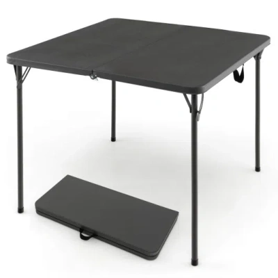 Costway Folding Camping Table With All-weather Hdpe Tabletop And Rustproof Steel Frame-gray In Black