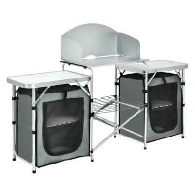 Costway Folding Camping Table With Storage Organizer-gray In Multi