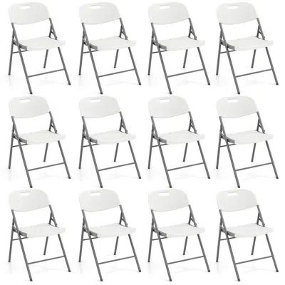Costway Folding Chairs Set Of 12 Hdpe Plastic Chairs With Metal Frame For Home Office In White;gray