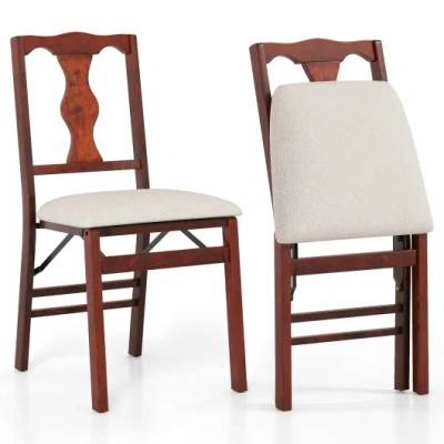Costway Folding Chairs Set Of 2 Upholstered Dining Chairs With Comfy Padded Seats-brown