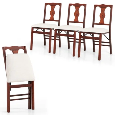 Costway Folding Chairs Set Of 4 Upholstered Dining Chairs With Comfy Padded Seats-brown
