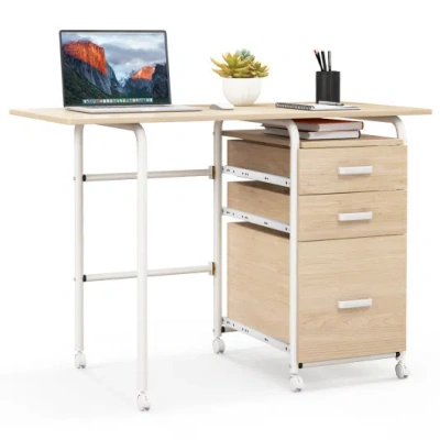 Costway Folding Computer Laptop Desk Wheeled Home Office Furniture-natural In Multi