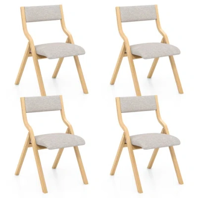 Costway Folding Dining Chair Set Of 4 Wooden Upholstered Dining Chairs With Solid Wood Frame In Multi