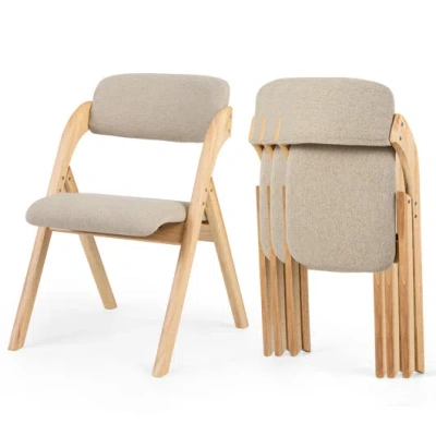 Costway Folding Dining Chairs Set Of 4 With Cushion-beige In Neutral