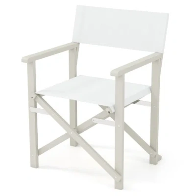 Costway Folding Director Chair With Acacia Wood Frame And Machine Washable Oxford Fabric-off White