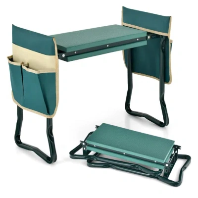 Costway Folding Garden Kneeler And Seat Bench In Blue