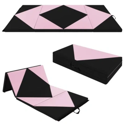 Costway Folding Gymnastics Mat And Portable Floor Balance Beam Set In Pink