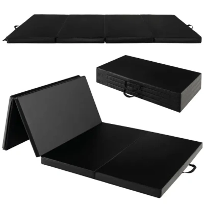 Costway Folding Gymnastics Mat With Carry Handles And Sweatproof Detachable Pu Leather Cover-black