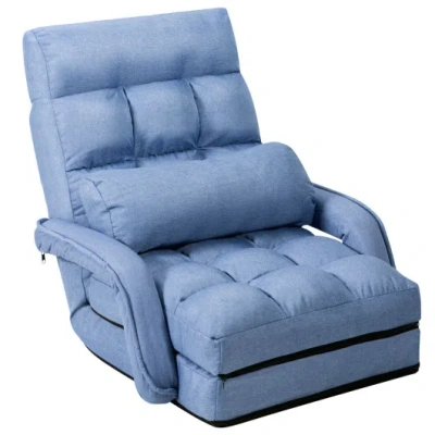 Costway Folding Lazy Floor Chair Sofa With Armrests And Pillow-blue