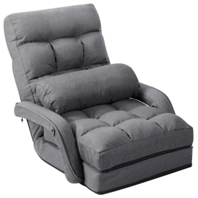 Costway Folding Lazy Floor Chair Sofa With Armrests And Pillow-gray