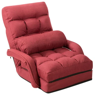 Costway Folding Lazy Floor Chair Sofa With Armrests And Pillow-red In Pink