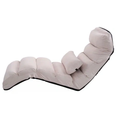 Costway Folding Lazy Sofa Chair Stylish Sofa Couch Beds Lounge Chair W/pillow-beige In Neutral
