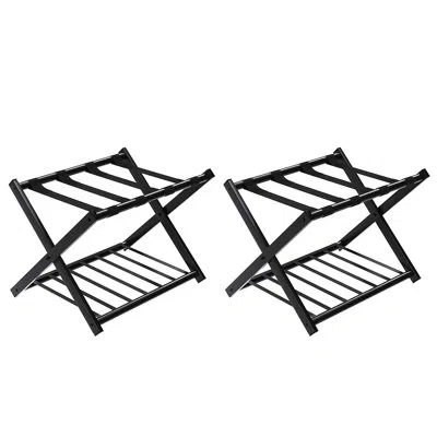 Costway Folding Luggage Rack With Shelf Travel Suitcase In Black