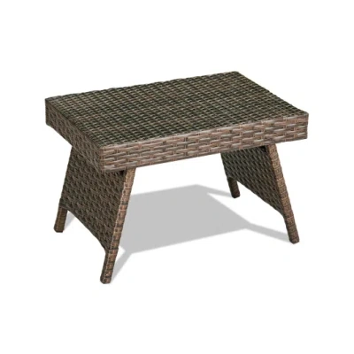 Costway Folding Pe Rattan Side Coffee Table Patio Garden Furniture-brown